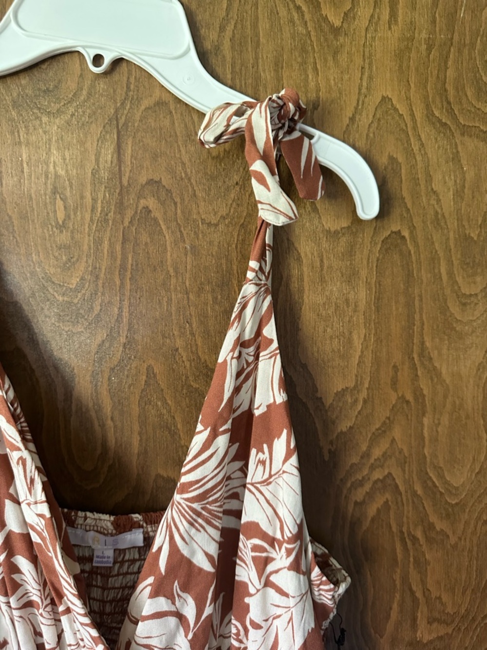 NWT Rust & White Tropical jumpsuit w/pockets Wide Flowy Legs Smocked Waist - Picture 6 of 8
